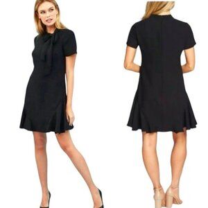 New CeCe Womens Size 8 Black Bow Neck Short Sleeve Dress